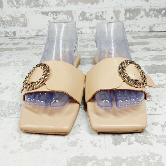 New Open Edit Lely Tan Cream Square Toe Slide Sandals M729 - Picture 4 of 13